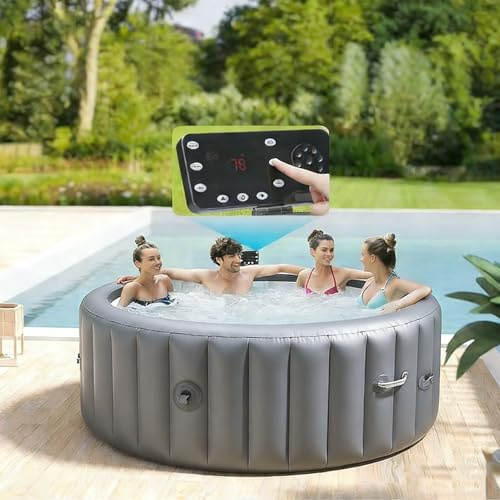 Rund UppblåSbar Badtunna,BäRbar Badtunna FöR 4 Till 6 Personer, Med 180 BubbelstråLar, Spa-Set FöR Utomhusbruk Inkluderar VäRmepump, Filter Och Isolerande Skydd 72x28in