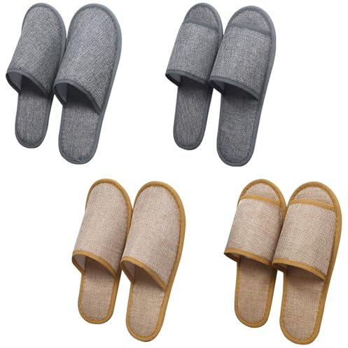 GWEOR 4 Pares de Zapatillas para Invitados en Casa, Zapatillas Hotel de Lino Antideslizantes, Suela EVA Protectora, Transpirables, 4 Diseños Diferentes,EUR 39～42