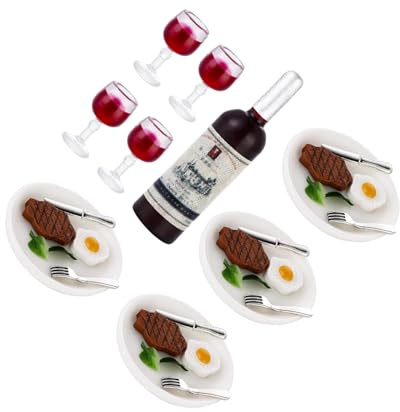 BEALIFE Ensemble miniature d'assiettes, couteaux, fourchettes, steak, œufs, légumes et mini-boissons. Jeu de maison de poupée captivant, jouet stimulant l'imagination et accessoires décoration à faire