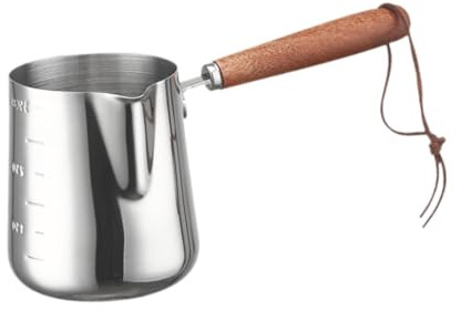 TWISAXC Caffettiera turca, caffettiera a manico lungo, per preparare deliziose bevande, cioccolata calda e schiumosa, bricco per schiumare il latte, scaldalatte, brocca per, Argento, 350 ml