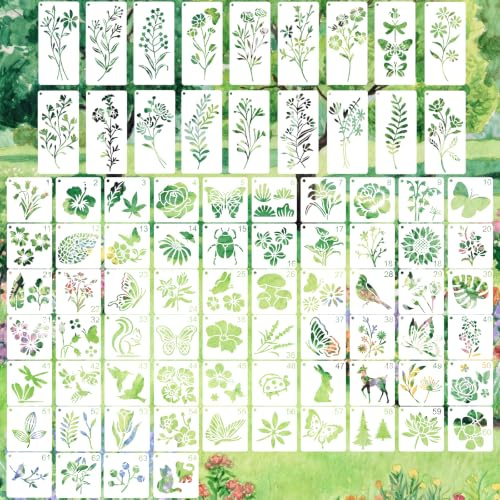 82 Stück Schablonen Set Schablonen Malen Zeichenschablonen Blumen Schablonen Wiederverwendbare Malschablonen mit Blumen Blätter Tiere Blumenschablonen für DIY Geschenkkarten Scrapbooking