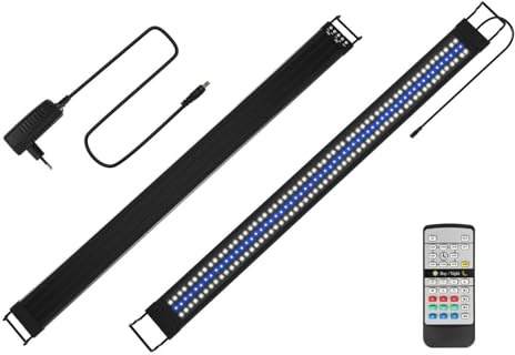 Monucep Aquarium LED Beleuchtung, 24/7 Vollspektrum Aquarium Licht, 10 Helligkeitsstufen Dimmbar, 45W Aquariums Pflanzenlicht mit ausziehbarer Halterung, für 120-140cm Fischtank
