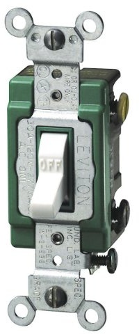 Leviton 30 Amp, 120/277 Volt, Toggle Double-Pole AC Quiet Switch, Extra Heavy Duty Spec Grade, Self Grounding, Back and Side Wired, 3032-2W, White