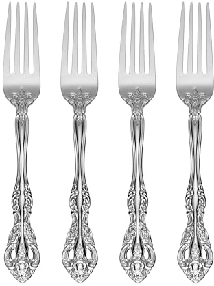 Oneida Silverware Set, Michelangelo Fine Flatware Dinner Fork Set, Service For 4, 18/10 Stainless Steel, Rust Resistance, Dishwasher Safe, Home And Kitchen Utensils Sets, Forks (Silver, 4 Piece)