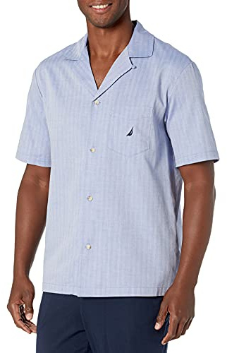 Nautica Kortärmad bomull knapp ner vävd pyjamasöverdel för män, Blå (Ws90s7), XL