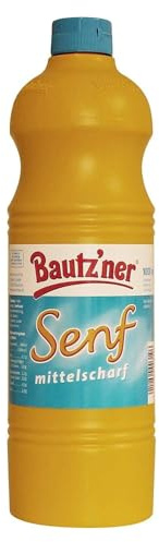 BAUTZ‘NER Senf mittelscharf – 2er Set (2x1000 ml) Flasche Mittelscharfer Senf– Original Bautz‘ner Rezeptur seit 1955 – Ohne Zusatz von Konservierungsstoffen und Geschmacksverstärkern – Senf