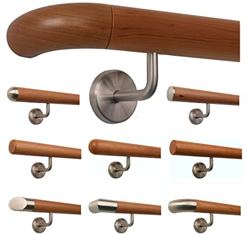 TIBU Corrimano in legno di ciliegio, 0,3 m – 5 m, lunghezza 160 cm, estremità in legno e 3 supporti angolati
