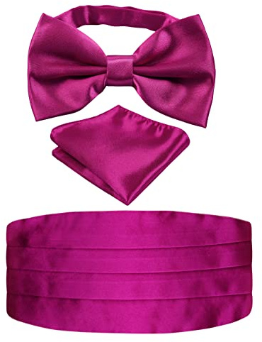 Alizeal Mens Solid Pre-Tied Party Einstellbare Fliege, Cummerbund und Pocket Square Geschenk Set