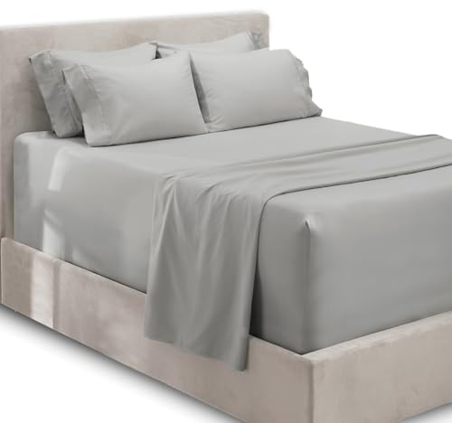 Hearth & Harbor Fits Mattress up to 21, Double Brushed Bedding Sheets & Pillowcases, Microfiber, Silver, Twin