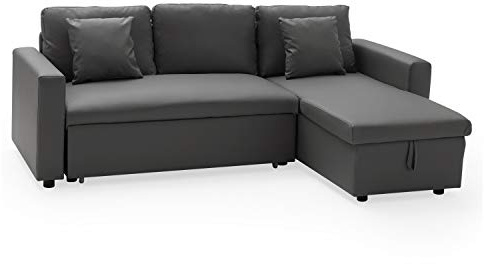 Happy Garden umwandelbares Ecksofa Clark 3-Sitzer in grauem Kunstleder. Sofa mit umkehrbarer Meridian und Aufbewahrungskasten.