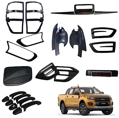 JHCHAN Offroad Spiegel Scheinwerferabdeckung Karosserie-Kits für Ford Ranger Wildtrak 2016-2022 Double Cab T7 T8 Rücklichtabdeckung Indikator Abdeckung ABS Schwarz