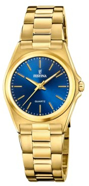 Festina Damen Analog Quarzuhr Edelstahl 316L Goldfarben - Damenuhr - Hochwertiges Mineralglas - Wasserdicht 5 ATM F20557/4