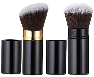 TOFBS 2 Piezas Brocha de Maquillaje Kabuki Retráctil Pinceles de Maquillaje Cepillo de Cosmetica Portátil Brocha Colorete Cepillo Facial para Aplicar Productos de Maquillaje y Polvos