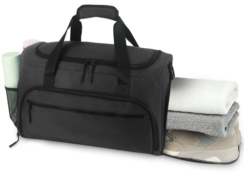Gym Bag for Men Women, Sports Duffle Bags with Wet Pocket & Shoes Compartment, Water Resistant Overnight Duffel Bag - Light Black