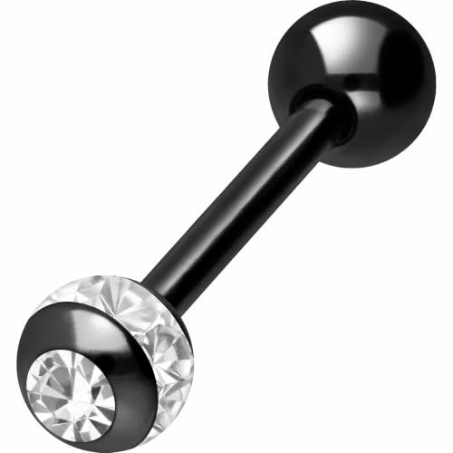 PIERCINGLINE Chirurgenstahl Barbell | EPOXYRING KUGEL + KRISTALL | Piercing Stab Brust Zunge | Farb- & Größenauswahl