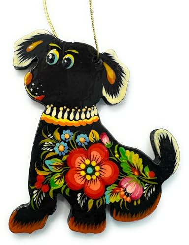Weihnachtsschmuck Hund - Christbaumanhänger aus Holz Beidseitig Handbemalt - Geschenk für Katzenliebhaber & Hundebesitzer, Kunsthandwerk Christbaum zum Dekorieren