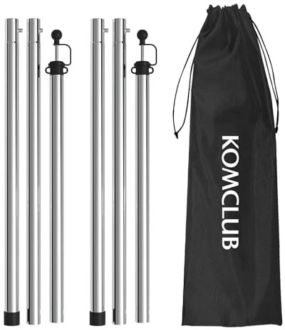 KOMCLUB Zeltstangen Satz 240 cm Metallische gerade Teleskop-Zeltstangen aus Edelstahl Silber 2 Stück