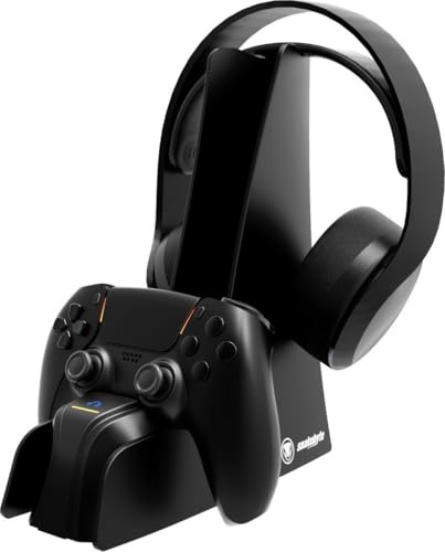 snakebyte PS5 Controller & Headset Ladestation - lädt PlayStation 5 DualSense Controller und Wireless Headsets, Ultra-Schnelladung, LED Ladestatus-Anzeige, TÜV Süd-geprüft, 5 Jahre Garantie