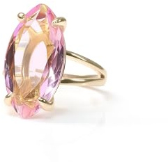Bague en Quartz Rose et Or Rose - Bague Marquise avec Pierre Précieuse - Pierre de Naissance du Mois de Janvier Bijoux de Cocktail Rose pour Femmes