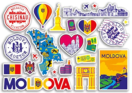 A5 Sticker Sheet Moldova Landmarks Vinyl Stickers - Bright Moldovan Map Airport Stamp Skyline Flag Travel Holiday Country Aesthetic #80359