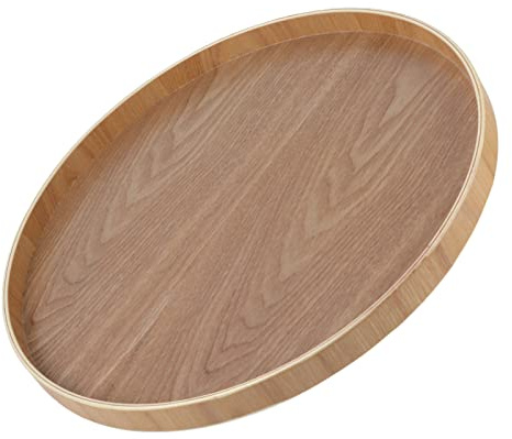 Bandeja Redonda de Madera, Bandeja de Madera para Servir, Redondo para té y café, Bandeja para Aperitivos para el Hogar, Cocina, Restaurante, 14,7 Pulgadas (Madera)