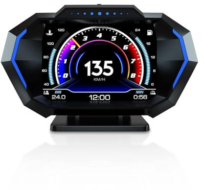 AMROOLOO Cars Heads Up Display, OBD2 + GPS + Slope Meter Mode, head up display auto,Multilingual Display, Adjustable MPH and KM/H Units of Speedometer for All Cars