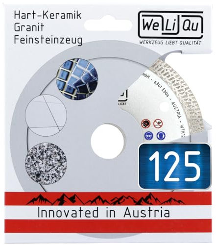 WELIQU PRO Diamanttrennscheibe 125 mm, Bohrung 22,23 mm, M14, extra dünn, Trennscheibe speziell für Keramik wie Porzellan und Steingut, Fliesen und Feinsteinzeug, Granit oder Marmor