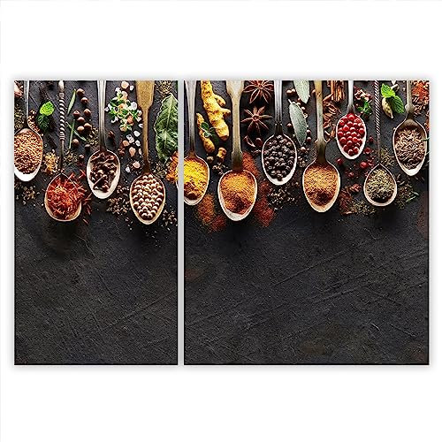 SMTDeco Herdabdeckplatte 30x52+45x52 cm – ESG gehärtetes Glas, kratzfest & rutschfest – Spritzschutz & Schneidebrett – für Induktion/Ceranfeld – 2-teilig, Motiv Zweiteilig Kräuter Grau