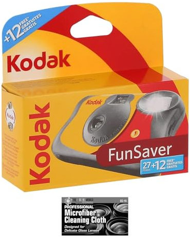 Kodak Funsaver - Fotocamera usa e getta monouso da 35 mm (ISO-800) con flash, 39 esposizioni, con panno in microfibra