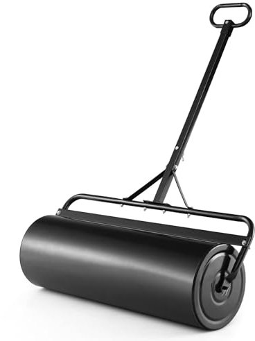 RELAX4LIFE 63L Rullo da Giardino per Prato, Larghezza 90 cm, Ø Rullo: 30 cm, Rullo Giardino Compattatore, Rullo Riempibile con Acqua e Sabbia per Giardino e Patio (63L-137 x 90 x 30CM, Nero)