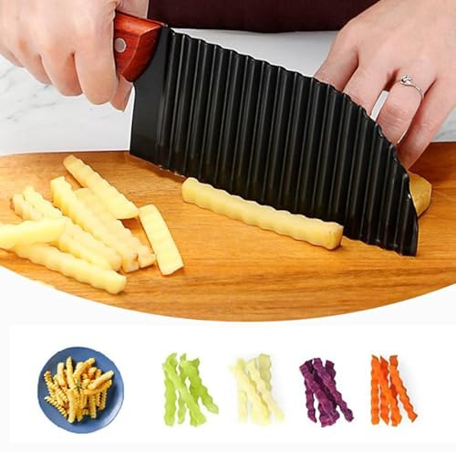 Robuster Crinkle-Schneider aus Edelstahl, gewellt, für Kartoffeln, Karottenchips und Obst, Gemüse, Kartoffeln, Zwiebeln (roter Stil I, 1 Stück)