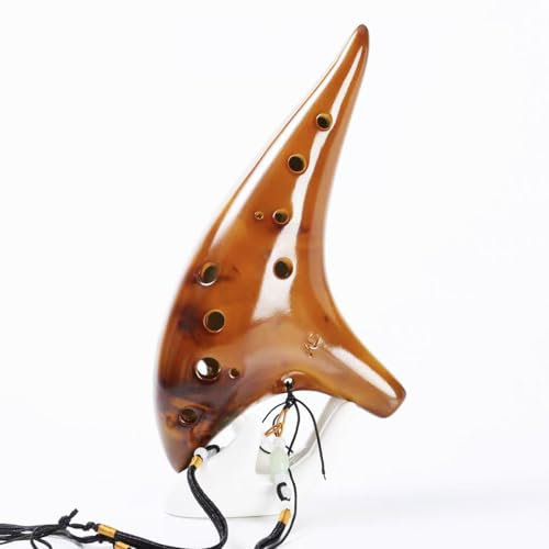 ZETONG Ocarina 12 Loch Alto C Smokey Straw Gebrannte Keramik Okarina mit Liederbuch für Anfänger, Geschenkidee (Bernstein)