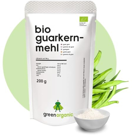 Guarkernmehl BIO 200g | Guar Gum Bio Guarkern Mehl aus kontrolliertem Anbau E412 Glutenfrei Bindemittel Verdickungsmittel (200 g, Guarkermehl)