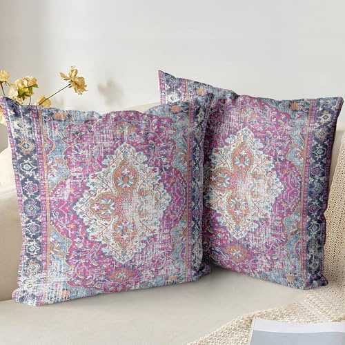 XPHZZL Cushion Covers 60cm x 60cm Set of 2 Square Throw Pillow Case Boho Short Plush Cotton Soft Pillowcases for Outdoor Patio Sofa Balcony Living Room Purple with Invisible Zipper 24 x 24 Inch