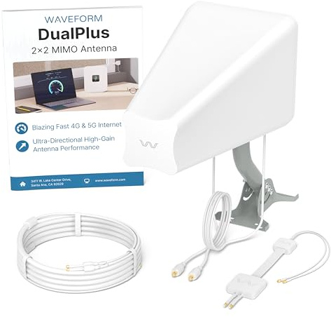 Waveform DualPlus: 2x2 MIMO Ultra-Directional Log Periodic Antenna | External Antenna for 4G/5G Routers & Gateways | for EE, Three, O2 and Vodafone | 20’ SMA Cable, Window Entry, Pole Mount