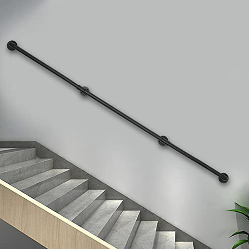 Pasamanos negro para 3,66 m, fijación a la pared, pasamanos para escaleras, pasamanos para ático, barandilla antideslizante para escaleras interior y exterior, pasamanos de 3 piezas