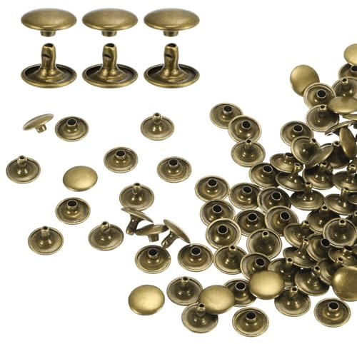 QUARKZMAN 60er Set Leder Nieten 12x8mm Runde Doppelkappe Tubular Metall Hohlnieten Spitznieten Zubehör Schraubnieten Rücknieten für Lochzange Gürtel Dekoration Kleidung Handwerk (Bronze)
