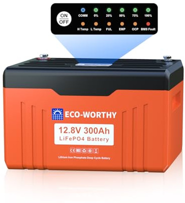 ECO-WORTHY 12V 314AH ​LiFePO4 Lithium Battery Bluetooth with SOC LEDs, Low Temp Protection, 4019WH, 200A BMS Up to 15000 Deep Cycle for Off-Grid, RV, Solar Power System, HomeBackup