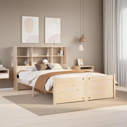 Iiaky Massivholzbett mit Regal ohne Matratze Bett Mit Stauraum Massivholzbett Holzbett Bettgestell 150x200 cm Kiefer // 3322473