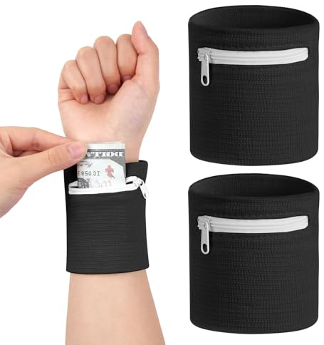 HAGOT 2PCS Reißverschluss Handgelenk Beutel, Sport Turnhalle Basketball Armbänder, Saugfähige Handgelenk Schweißbänder, mit Reißverschluss Tasche, für Handball Fußball Tennis