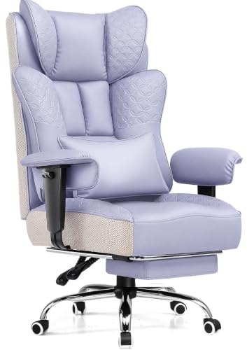 GTPLAYER Stor och hög kontorsstol 181 kg bred ergonomisk spelstol med lyxigt präglat läder med fotstöd, 150° reclinering justerbara mjuka armstöd pocketfjäderstöd för rygg och kudde