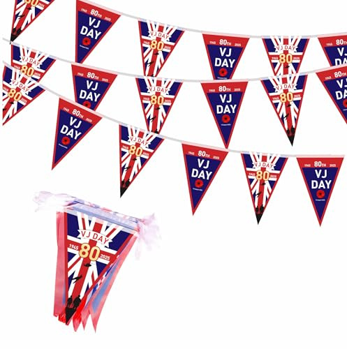 VJ Day 80° Anniversario Bandiera Decorazioni, 80° Anniversario di VJ Day Bandiere, 80 anni Vittoria sul Giappone Celebrazione della Vittoria Memorabilia Bandiera per Feste, Esterni, Interni (Banner