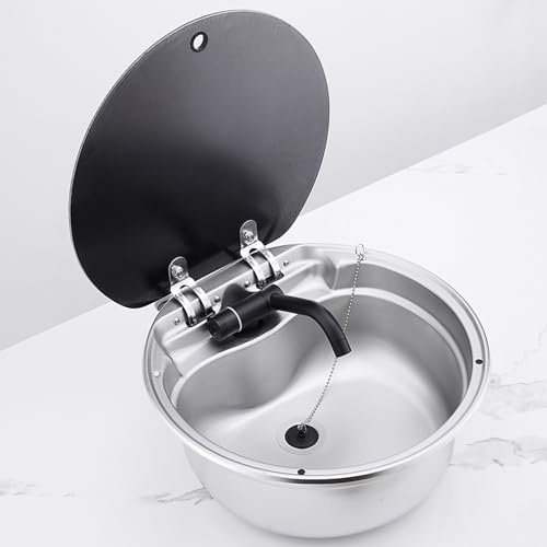 40 cm Edelstahl-Bootsspüle, kompaktes Handwaschbecken für Wohnmobile, klappbarer Wasserhahn und Deckel, ideal für mobile Küchen, langlebiges Wohnmobil-Waschbecken mit stilvollem Design (Farbe: Blau)