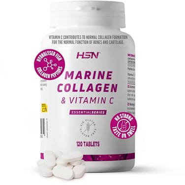 HSN Colágeno Marino Hidrolizado con Vitamina C 1500mg | 120 Tabletas | Péptidos Bioactivos | Para Piel, Huesos y Articulaciones | Sin Gluten, Lactosa ni OGM