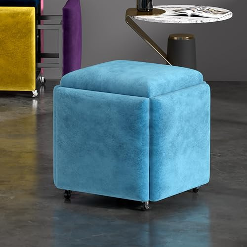5-i-1 Sittkub Med Svänghjul – Stapelbar Ottomansk Pall I PU-läder Eller Sammet (35x35x35cm Eller 45x45x45cm)(Velvet1,45x45cm(18x18))