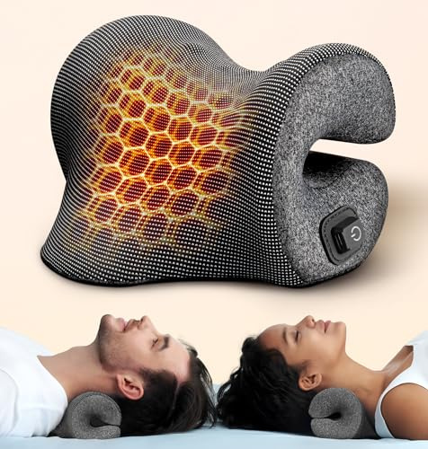 DEMACAT 3s Heated Neck Stretcher for Pain Relief, Graphene Heating Pad, Odorless Neck Cloud Cervical Traction Device Chiropractic Pillow for Shoulder, Christmas Gifts for Women, Men, Mom, Dad (Gray)