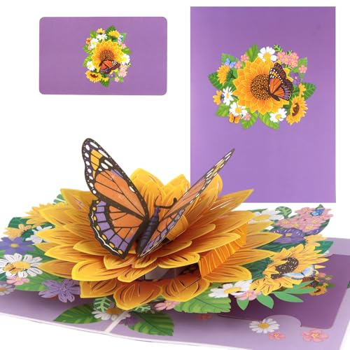 Esitrormi 3D Pop-Up Schmetterling Blumenkarte – Geburtstagskarte mit Umschlag, Glückwunschkarte für Valentinstag Geburtstag Jahrestag