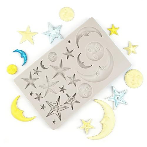 EUREKORA Mond & Stern Silikonformen 3D Kuchen Fondant Silikonform Sterne Süßigkeiten-Schokoladenformen für DIY-Kuchen Kekse Süßigkeiten Backen Zuckerkuchen Dekoration