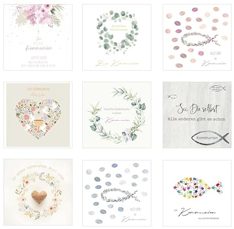 Edition Seidel Set 9 premium fyrkantiga kort för nattvard med kuvert. Gratulationskort, nattvardskort, dubbla kort, vikta kort, kortset, kort, ordspråk, barn, ungdomar (SW026)