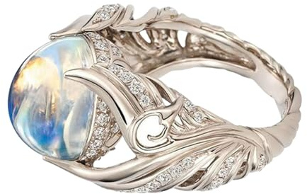 Anillo de estado de ánimo: anillos ajustables de plata de ley con piedra lunar para mujer, anillo de piedra lunar encantador para mujeres y niñas, anillos de plata con piedra lunar, joyería de promesa